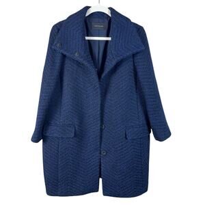 Ann Taylor Ronda Wool Pea Coat Overcoat Mid Length Boucle Heavy Knit Black Navy